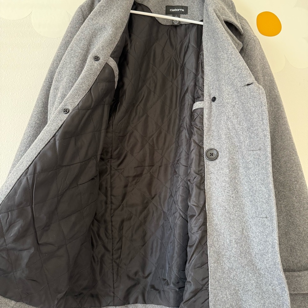 EUC Claiborne Men’s Wool Blend Gray Pea Winter Coat - Picture 2 of 5